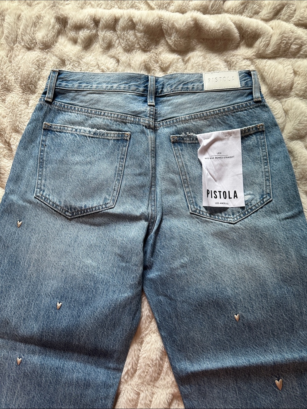 Pistola Light Blue Mid-Rise Jeans with Heart Embroidery Brand New size 28 - Picture 7 of 13